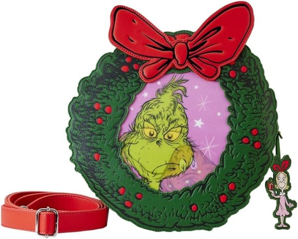 DR SEUSS GRINCH bandolera con figura de corona navidad - DISNEY LOUNGEFLY