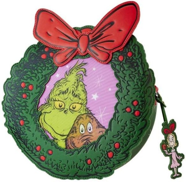 DR SEUSS GRINCH bandolera con figura de corona navidad - DISNEY LOUNGEFLY