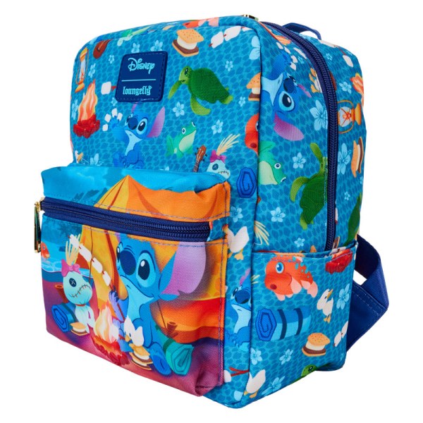 Mini Mochila cuadrada de nailon con estampado integral Stitch Camping Cuties - DISNEY LOUNGEFLY