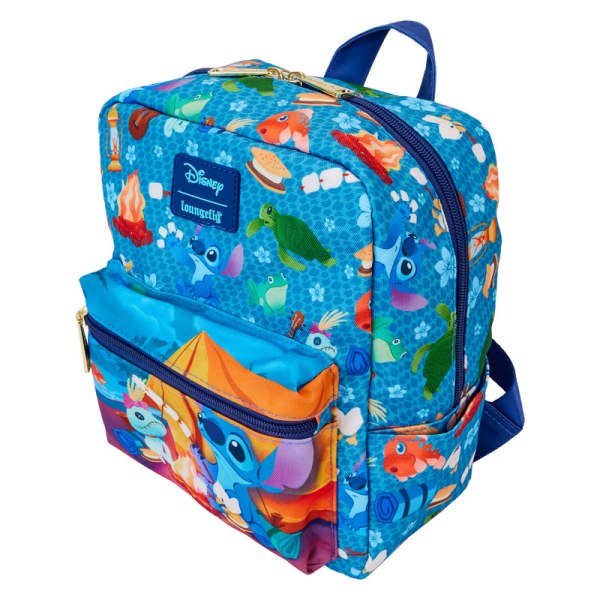Mini Mochila cuadrada de nailon con estampado integral Stitch Camping Cuties - DISNEY LOUNGEFLY