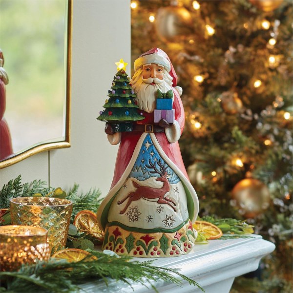 Figura de Papá Noel con árbol iluminado - JIM SHORE HEARTWOOD CREEK