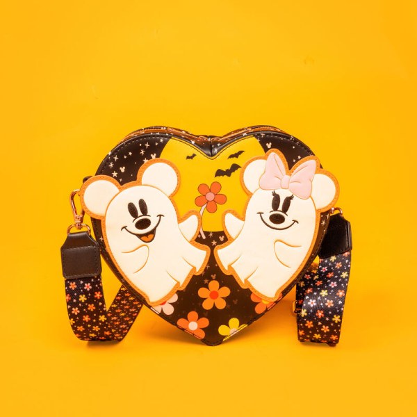 Bolso Bandolera con forma de corazón y diseño de fantasmas y flores de Mickey y Minnie - DISNEY LOUNGEFLY