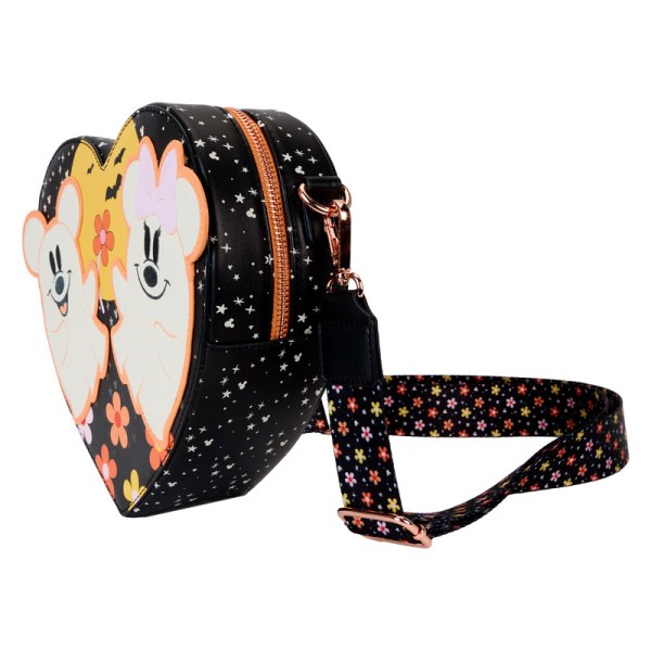 Bolso Bandolera con forma de corazón y diseño de fantasmas y flores de Mickey y Minnie - DISNEY LOUNGEFLY