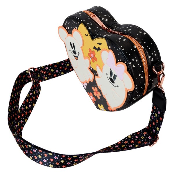Bolso Bandolera con forma de corazón y diseño de fantasmas y flores de Mickey y Minnie - DISNEY LOUNGEFLY
