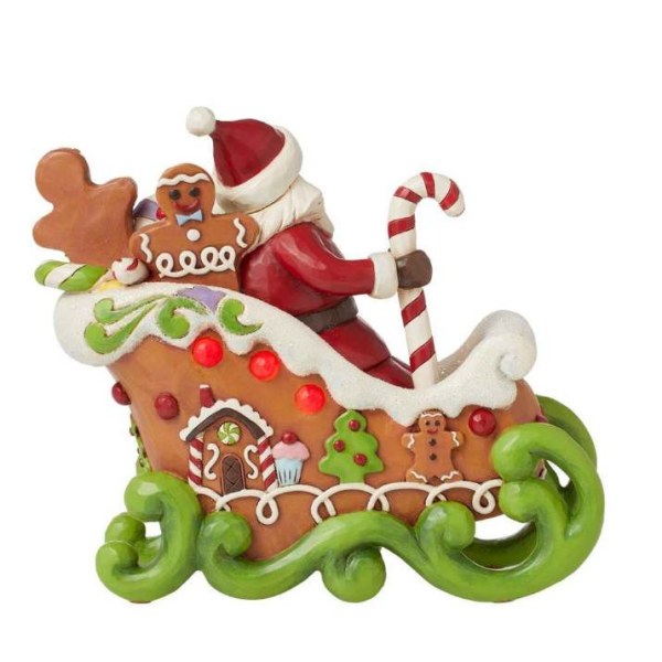Figura luminosa de jengibre en forma de trineo de Papá Noel - JIM SHORE HEARTWOOD CREEK