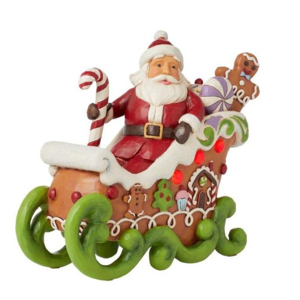 Figura luminosa de jengibre en forma de trineo de Papá Noel - JIM SHORE HEARTWOOD CREEK
