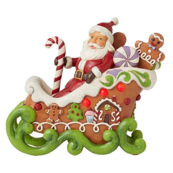 Figura luminosa de jengibre en forma de trineo de Papá Noel - JIM SHORE HEARTWOOD CREEK