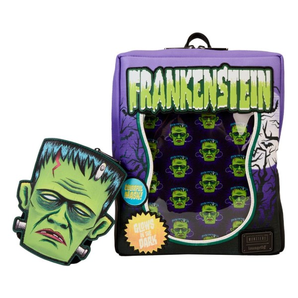 Mini mochilas Frankenstein máscara neón  - Loungefly Universal Monsters