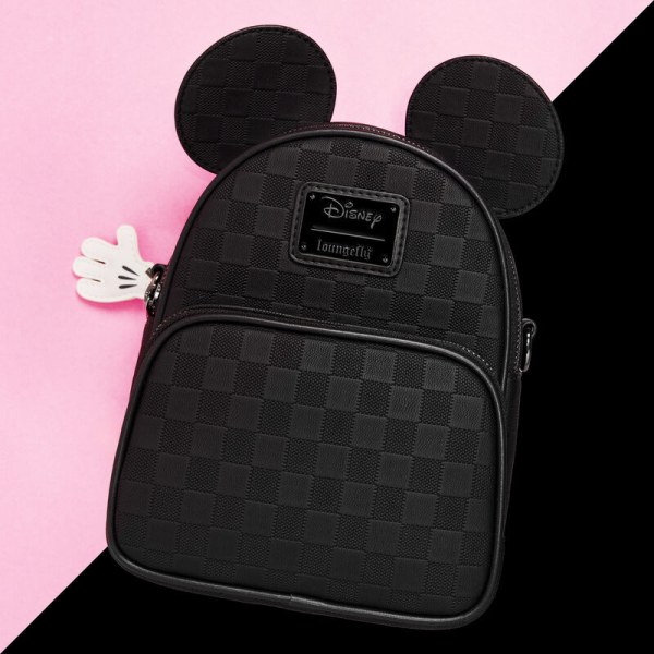 mini mochila convertible y bolso bandolera con textura de cuadros de Mickey Mouse - DISNEY LOUNGEFLY