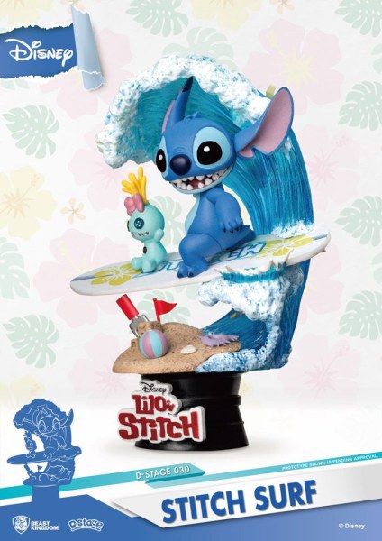 Diorama de PVC de la serie Disney Summer D-Stage Stitch Surf de 15 cm