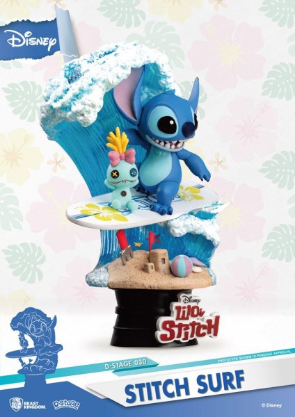 Diorama de PVC de la serie Disney Summer D-Stage Stitch Surf de 15 cm