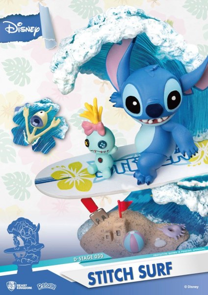 Diorama de PVC de la serie Disney Summer D-Stage Stitch Surf de 15 cm