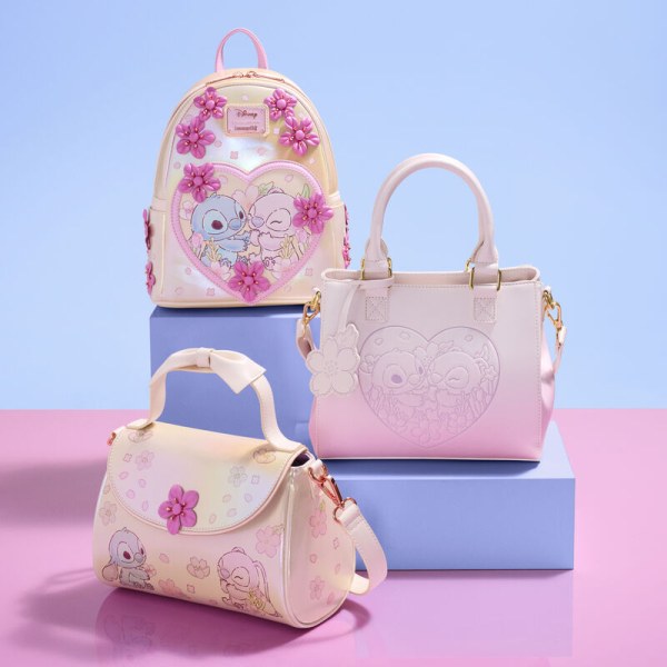 Bolso Bandolera con asa de lazo Stitch & Angel Cherry Blossom - DISNEY LOUNGEFLY