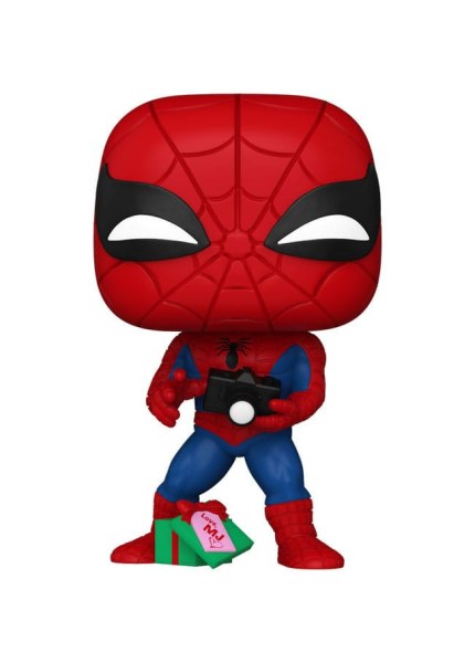 Figura de vinilo Marvel POP! 1441 Spiderman Holiday con regalo abierto 9 cm