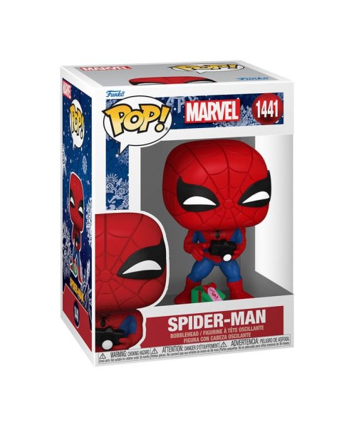 Figura de vinilo Marvel POP! 1441 Spiderman Holiday con regalo abierto 9 cm
