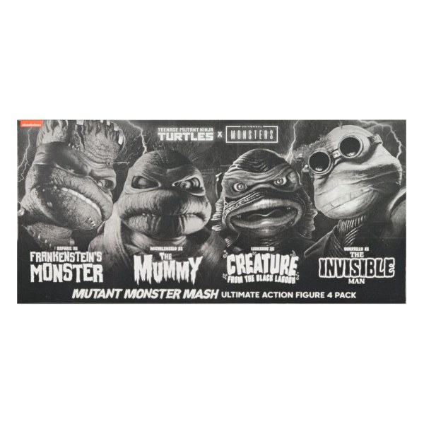 Pack 4 figuras Tortugas Ninja Universal Monsters x Teenage Mutant Ninja Turtles Blanco y Negro 18 cm