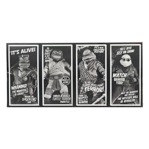 Pack 4 figuras Tortugas Ninja Universal Monsters x Teenage Mutant Ninja Turtles Blanco y Negro 18 cm