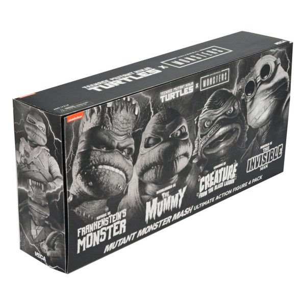 Pack 4 figuras Tortugas Ninja Universal Monsters x Teenage Mutant Ninja Turtles Blanco y Negro 18 cm