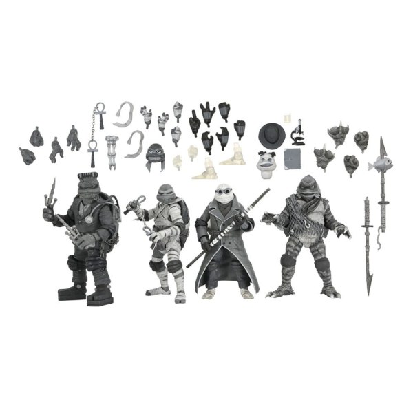 Pack 4 figuras Tortugas Ninja Universal Monsters x Teenage Mutant Ninja Turtles Blanco y Negro 18 cm
