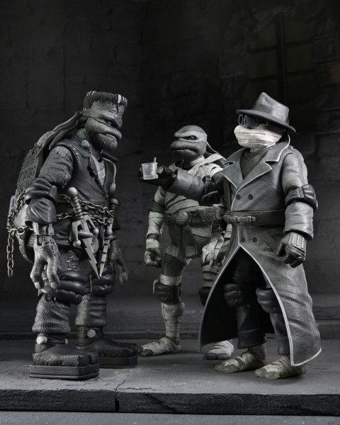 Pack 4 figuras Tortugas Ninja Universal Monsters x Teenage Mutant Ninja Turtles Blanco y Negro 18 cm