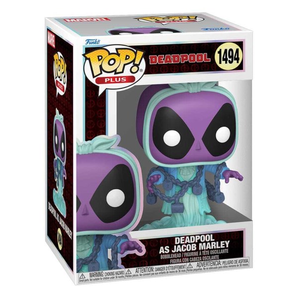 Figura de vinilo Marvel POP! 1494 Plus Deadpool como Jacob Marley 9 cm