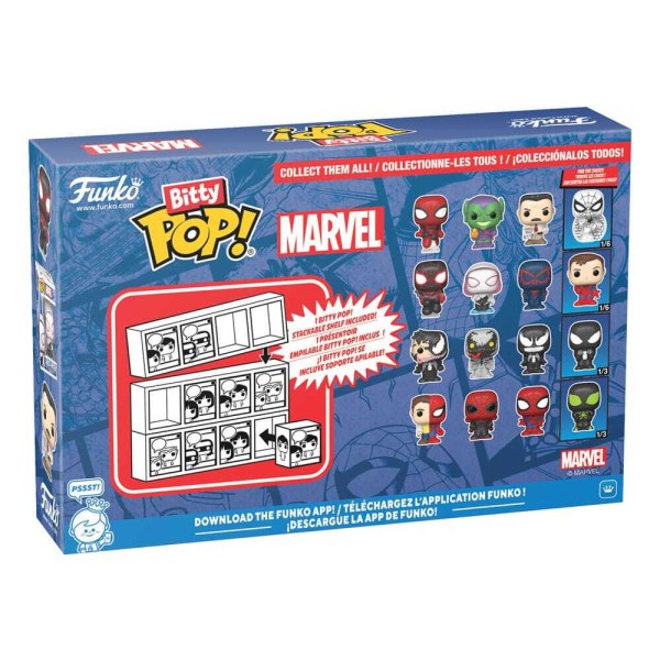 Pack de 4 figuras Bitty POP de Hombre Araña . Vinilo Serie 1 de 2 cm.