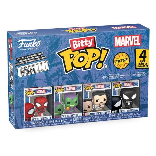 Pack de 4 figuras Bitty POP de Hombre Araña . Vinilo Serie 1 de 2 cm.