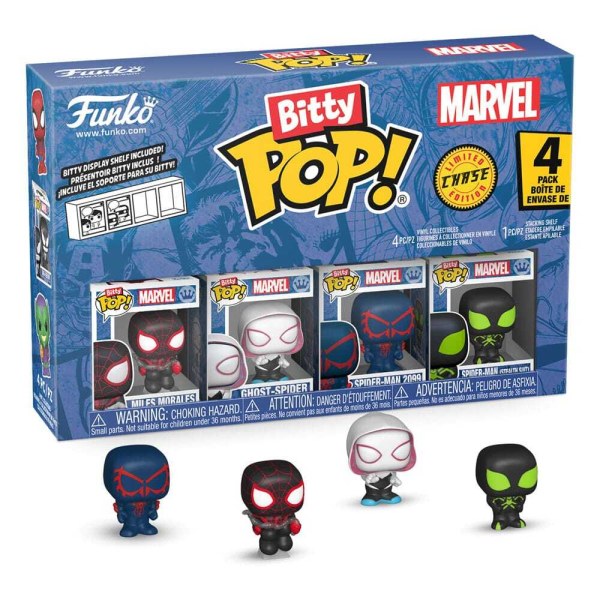Pack de 4 figuras Bitty POP de Hombre Araña . Vinilo Serie 2 de 2 cm.