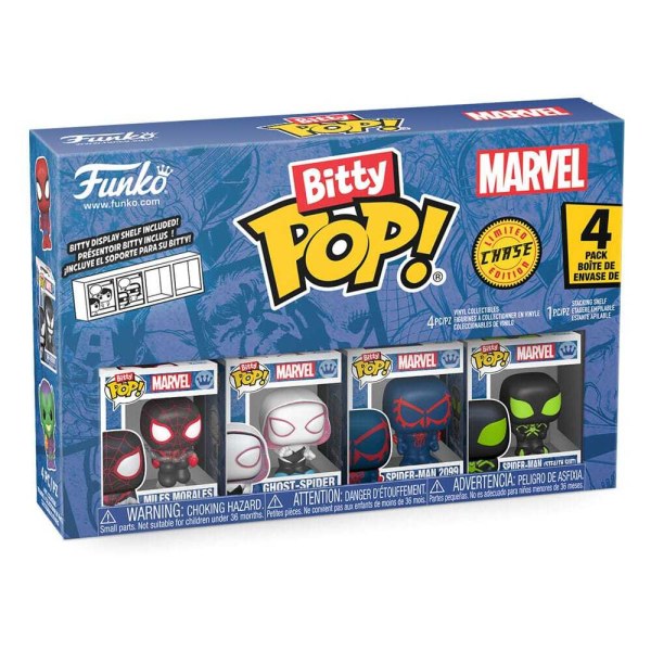Pack de 4 figuras Bitty POP de Hombre Araña . Vinilo Serie 2 de 2 cm.