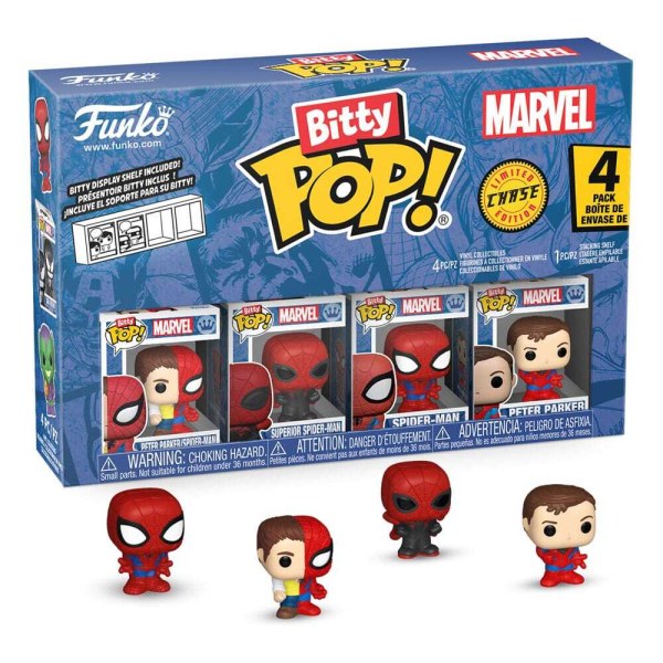 ¡Pack de 4 figuras Bitty POP de Hombre Araña ! Vinilo Serie 4 de 2 cm