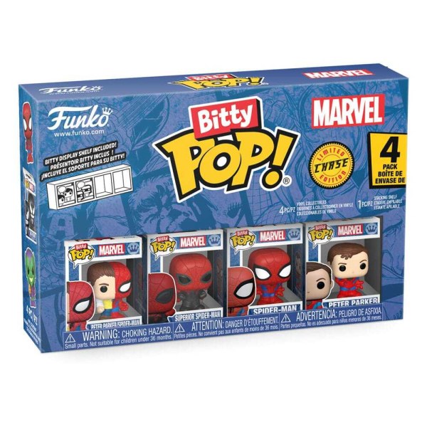 ¡Pack de 4 figuras Bitty POP de Hombre Araña ! Vinilo Serie 4 de 2 cm