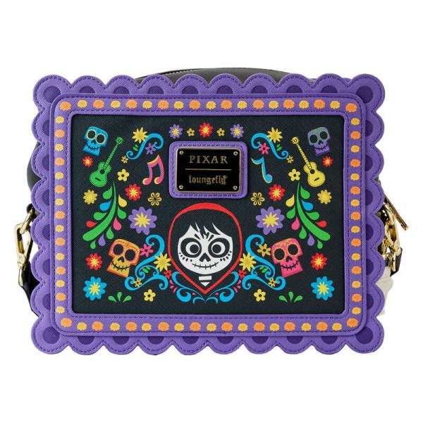 bolso bandolera Loungefly Disney Coco Miguel Calavera con diseño floral de calavera