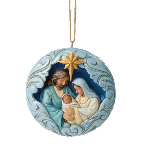 ADORNO DE LA SAGRADA FAMILIA AZUL Y DORADO - HEARTWOOD CREEK