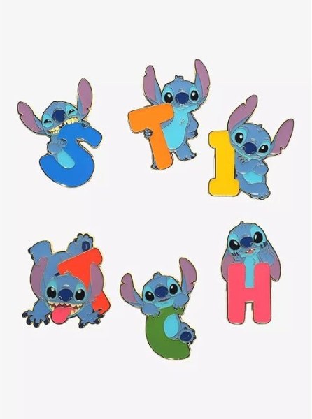 PIN CAJA MISTERIO LETRAS Y POSES DE STITCH - DISNEY LOUNGEFLY