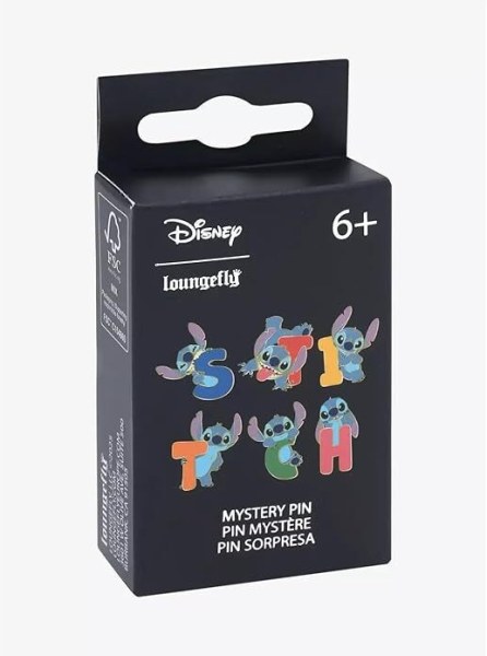 PIN CAJA MISTERIO LETRAS Y POSES DE STITCH - DISNEY LOUNGEFLY