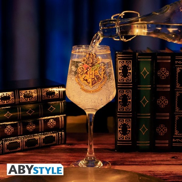 Copa de cristal con el emblema de Hogwarts - Harry Potter