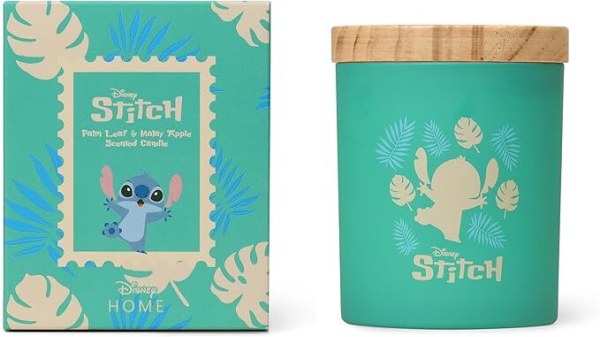Vela de madera Stitch con hojas de palma y manzana malaya - Disney Lilo & Stitch