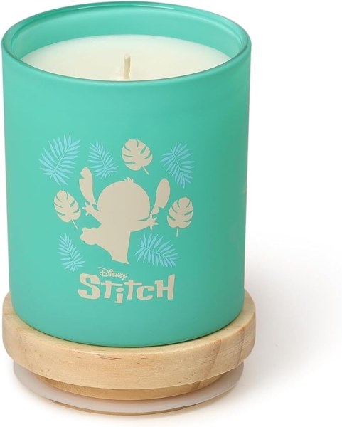 Vela de madera Stitch con hojas de palma y manzana malaya - Disney Lilo & Stitch