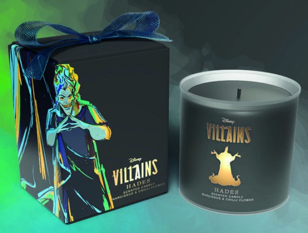 VELA DE CRISTAL HADES DE DISNEY CON FLOR DE NARCISO Y CHILE