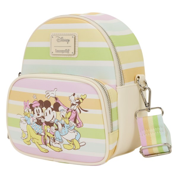 MINI MOCHILA CONVERTIBLE BOLSO BANDOLERA RAYAS ARCOÍRIS MICKEY Y AMIGOS - DISNEY LOUNGEFLY