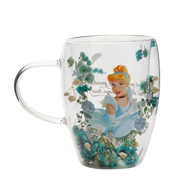 Taza de cristal decorativa con diseño floral de la Princesa Cenicienta de Disney