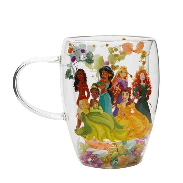 Taza de cristal decorativa con diseño floral de las Princesas Disney