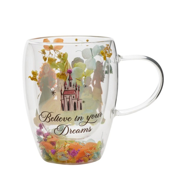 Taza de cristal decorativa con diseño floral de las Princesas Disney