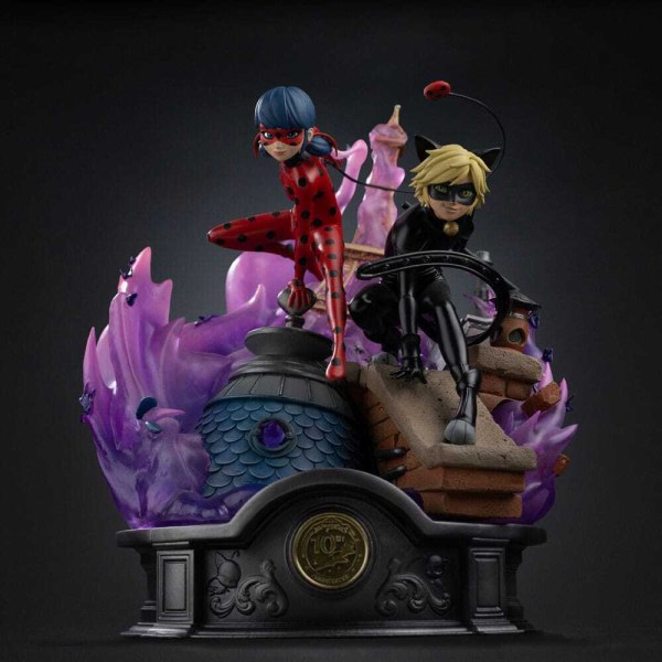 Art Scale Deluxe Lady Bug y Cat Noir, edición firmada, 23 cm - Iron Studios Miraculous