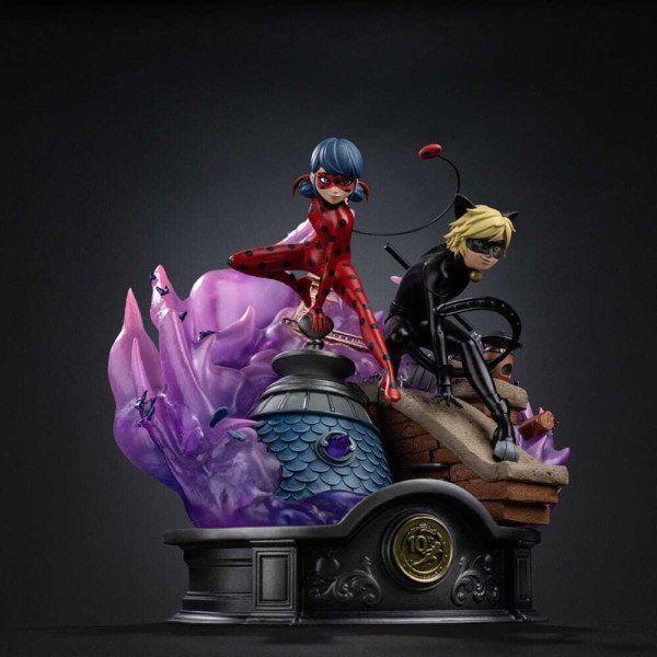 Art Scale Deluxe Lady Bug y Cat Noir, edición firmada, 23 cm - Iron Studios Miraculous