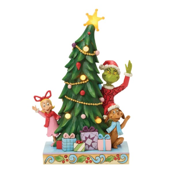 El Grinch, Cindy y Max se asoman desde un árbol de Navidad - JIM SHORE GRINCH