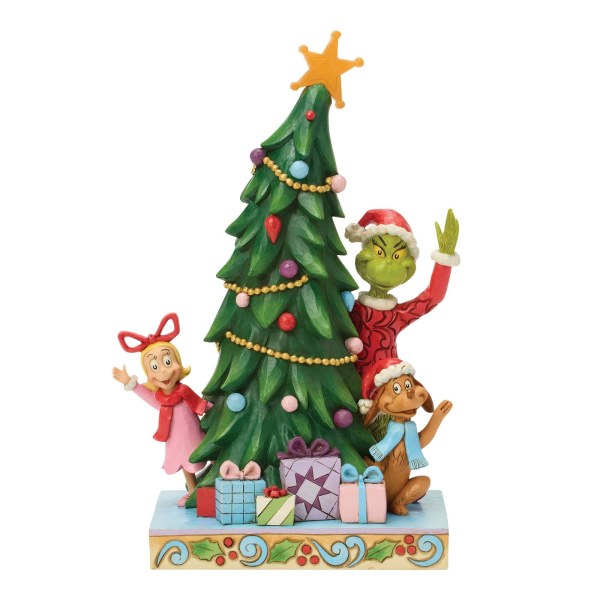 El Grinch, Cindy y Max se asoman desde un árbol de Navidad - JIM SHORE GRINCH