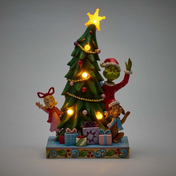 El Grinch, Cindy y Max se asoman desde un árbol de Navidad - JIM SHORE GRINCH