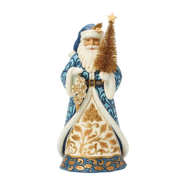 Papá Noel azul y dorado con árbol de sisal dorado - Heartwood Creek