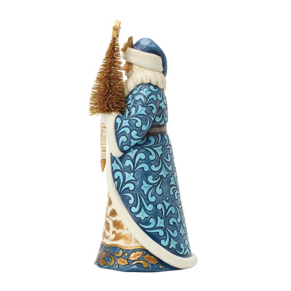 Papá Noel azul y dorado con árbol de sisal dorado - Heartwood Creek